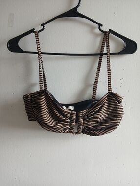 Ulla Johnson Black and Metallic Bronze Striped Bikini Top